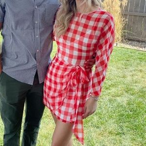 Lovers + friends Seth red white gingham checkered mini dress xxs